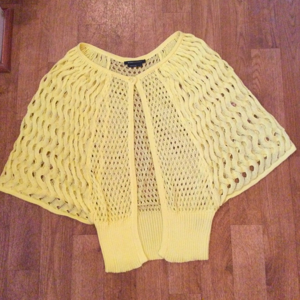 BCBGMaxAzria Yellow Open-Knit Cropped Sweater